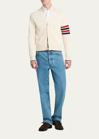 Thom Browne Men's Cotton and Linen 4-Bar Sleeve Cardigan | Thumbnail 2 Thom Browne Men's Cotton and Linen 4-Bar Sleeve Cardigan | Thumbnail 2