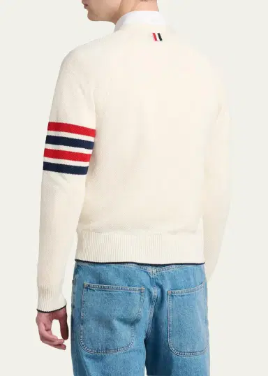 Thom Browne Men's Cotton and Linen 4-Bar Sleeve Cardigan | Thumbnail 3 Thom Browne Men's Cotton and Linen 4-Bar Sleeve Cardigan | Thumbnail 3