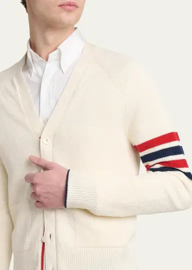 Thom Browne Men's Cotton and Linen 4-Bar Sleeve Cardigan | Thumbnail 5 Thom Browne Men's Cotton and Linen 4-Bar Sleeve Cardigan | Thumbnail 5