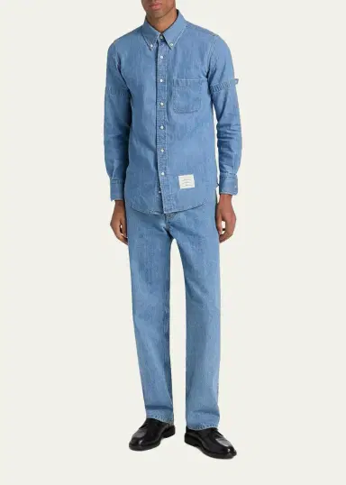 Thom Browne Men's Chambray Nametag Button-Down Shirt | Thumbnail 2 Thom Browne Men's Chambray Nametag Button-Down Shirt | Thumbnail 2
