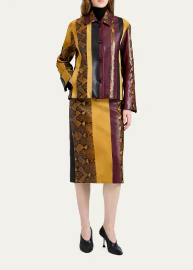 Proenza Schouler Sirine Colorblock Pyhton-Print Leather Skirt | Thumbnail 2 Proenza Schouler Sirine Colorblock Pyhton-Print Leather Skirt | Thumbnail 2
