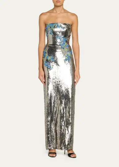 MONIQUE LHUILLIER Textured Strapless Column Gown | Thumbnail 2 MONIQUE LHUILLIER Textured Strapless Column Gown | Thumbnail 2