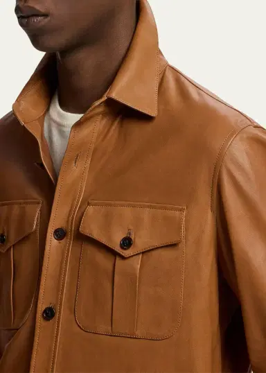 Ralph Lauren Purple Label Men's Plonge Leather Overshirt | Thumbnail 5 Ralph Lauren Purple Label Men's Plonge Leather Overshirt | Thumbnail 5