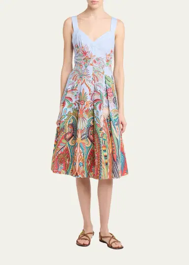 Etro Sleeveless Paisley-Print Pleated Cotton Midi Dress | Thumbnail 2 Etro Sleeveless Paisley-Print Pleated Cotton Midi Dress | Thumbnail 2