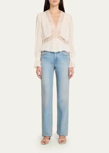 LoveShackFancy Thessira Lace-Trim Chiffon Blouse | Thumbnail 2 LoveShackFancy Thessira Lace-Trim Chiffon Blouse | Thumbnail 2