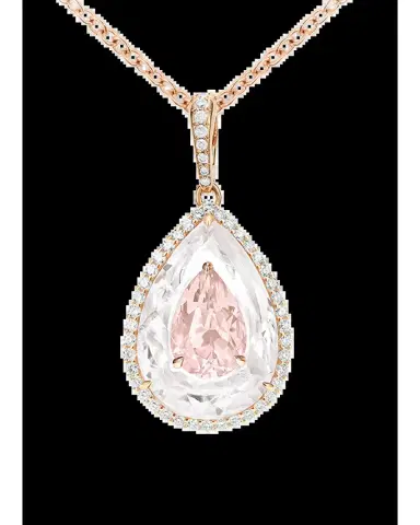 Boghossian 18K Rose Gold Diamond, Morganite, and Rock Crystal Inlay Shine Pendant Necklace | Thumbnail 2 Boghossian 18K Rose Gold Diamond, Morganite, and Rock Crystal Inlay Shine Pendant Necklace | Thumbnail 2