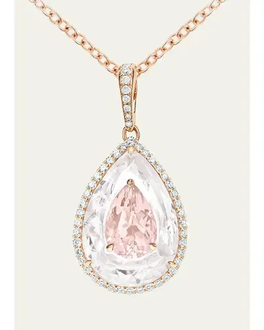 Boghossian 18K Rose Gold Diamond, Morganite, and Rock Crystal Inlay Shine Pendant Necklace | Thumbnail 1 Boghossian 18K Rose Gold Diamond, Morganite, and Rock Crystal Inlay Shine Pendant Necklace | Thumbnail 1