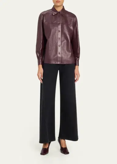 Lafayette 148 New York Oversized Cropped Nappa Leather Shirt | Thumbnail 2 Lafayette 148 New York Oversized Cropped Nappa Leather Shirt | Thumbnail 2