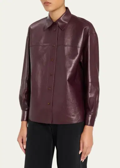 Lafayette 148 New York Oversized Cropped Nappa Leather Shirt | Thumbnail 4 Lafayette 148 New York Oversized Cropped Nappa Leather Shirt | Thumbnail 4