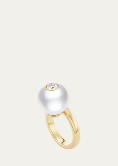 Brent Neale One-of-a-Kind Off-Set Ring with South Sea Pearl and Round Diamond | Thumbnail 2 Brent Neale One-of-a-Kind Off-Set Ring with South Sea Pearl and Round Diamond | Thumbnail 2