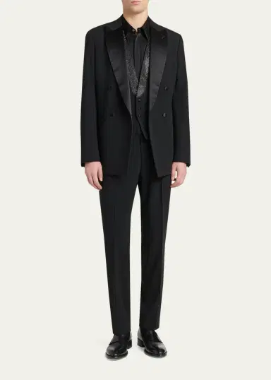 Giorgio Armani Men's Printed Silk Button-Front Shirt | Thumbnail 2 Giorgio Armani Men's Printed Silk Button-Front Shirt | Thumbnail 2