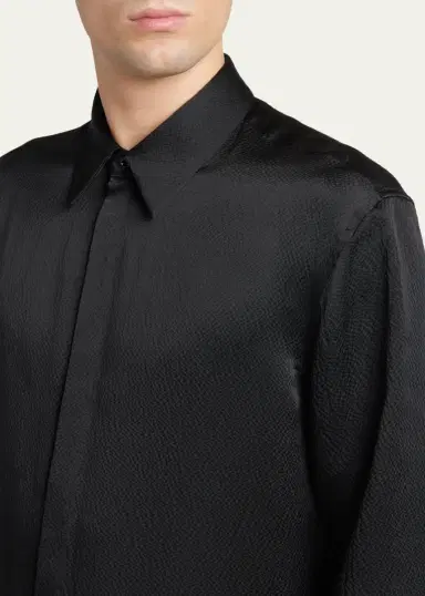 Giorgio Armani Men's Printed Silk Button-Front Shirt | Thumbnail 5 Giorgio Armani Men's Printed Silk Button-Front Shirt | Thumbnail 5