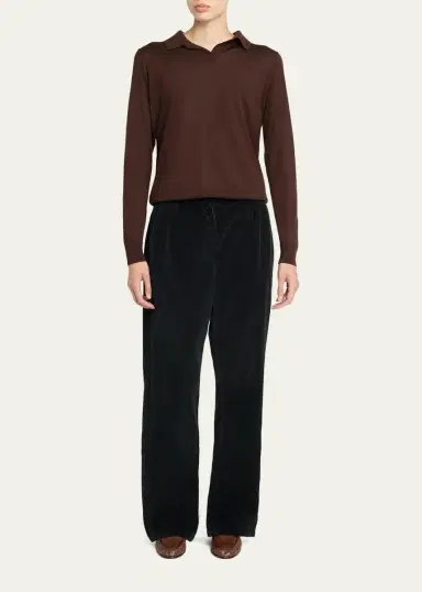 The Row Pauli Wool-Silk Jersey Long-Sleeve Polo Top | Thumbnail 2 The Row Pauli Wool-Silk Jersey Long-Sleeve Polo Top | Thumbnail 2