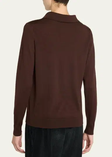The Row Pauli Wool-Silk Jersey Long-Sleeve Polo Top | Thumbnail 3 The Row Pauli Wool-Silk Jersey Long-Sleeve Polo Top | Thumbnail 3