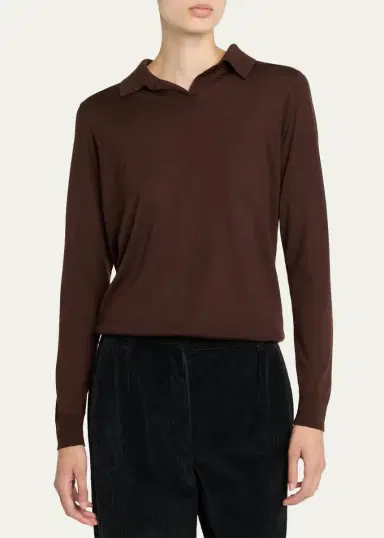 The Row Pauli Wool-Silk Jersey Long-Sleeve Polo Top | Thumbnail 4 The Row Pauli Wool-Silk Jersey Long-Sleeve Polo Top | Thumbnail 4