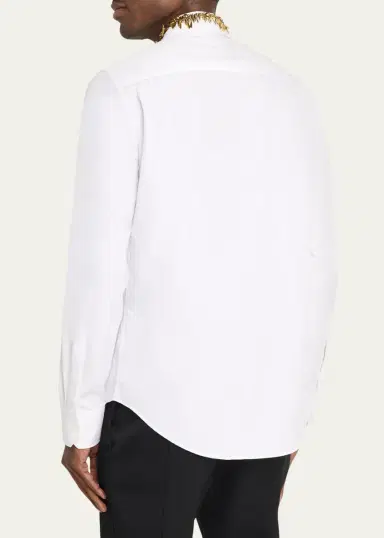 McQueen Men's Metal Leaves and Crystal-Embellished Collar Poplin Dress Shirt | Thumbnail 3 McQueen Men's Metal Leaves and Crystal-Embellished Collar Poplin Dress Shirt | Thumbnail 3