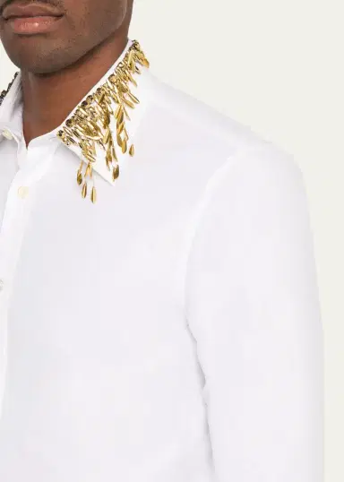 McQueen Men's Metal Leaves and Crystal-Embellished Collar Poplin Dress Shirt | Thumbnail 5 McQueen Men's Metal Leaves and Crystal-Embellished Collar Poplin Dress Shirt | Thumbnail 5