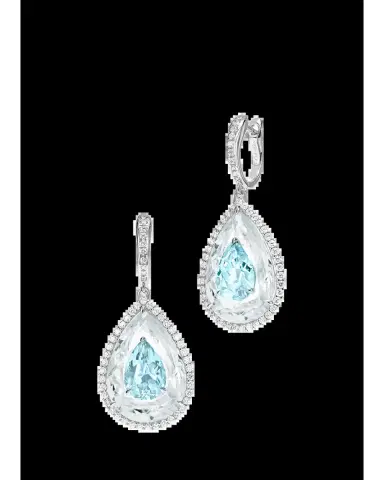 Boghossian 18K White Gold Diamond, Aquamarine, and Rock Crystal Inlay Shine Earrings | Thumbnail 2 Boghossian 18K White Gold Diamond, Aquamarine, and Rock Crystal Inlay Shine Earrings | Thumbnail 2