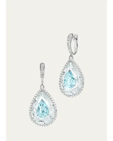 Boghossian 18K White Gold Diamond, Aquamarine, and Rock Crystal Inlay Shine Earrings | Thumbnail 1 Boghossian 18K White Gold Diamond, Aquamarine, and Rock Crystal Inlay Shine Earrings | Thumbnail 1