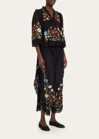 Sea Floral Embroidered Cotton & Lace Wide-Leg Culotte Pants | Thumbnail 2 Sea Floral Embroidered Cotton & Lace Wide-Leg Culotte Pants | Thumbnail 2