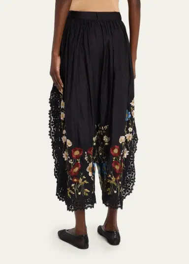 Sea Floral Embroidered Cotton & Lace Wide-Leg Culotte Pants | Thumbnail 3 Sea Floral Embroidered Cotton & Lace Wide-Leg Culotte Pants | Thumbnail 3