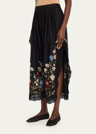 Sea Floral Embroidered Cotton & Lace Wide-Leg Culotte Pants | Thumbnail 4 Sea Floral Embroidered Cotton & Lace Wide-Leg Culotte Pants | Thumbnail 4
