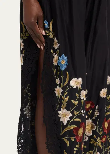 Sea Floral Embroidered Cotton & Lace Wide-Leg Culotte Pants | Thumbnail 5 Sea Floral Embroidered Cotton & Lace Wide-Leg Culotte Pants | Thumbnail 5