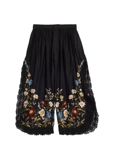 Sea Floral Embroidered Cotton & Lace Wide-Leg Culotte Pants | Thumbnail 1 Sea Floral Embroidered Cotton & Lace Wide-Leg Culotte Pants | Thumbnail 1