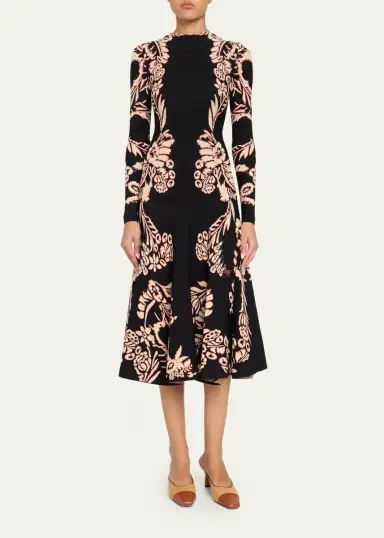 Ulla Johnson Nerissa Jacquard Long-Sleeve Midi Dress | Thumbnail 2 Ulla Johnson Nerissa Jacquard Long-Sleeve Midi Dress | Thumbnail 2