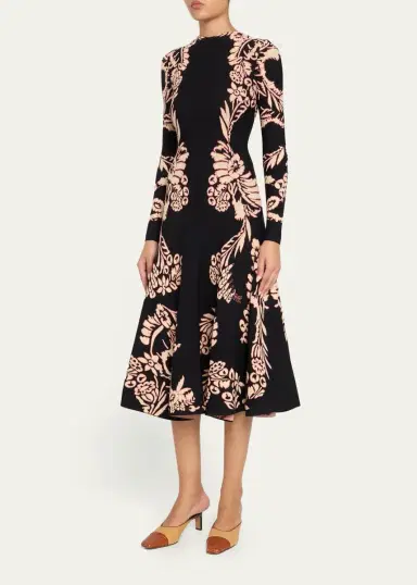 Ulla Johnson Nerissa Jacquard Long-Sleeve Midi Dress | Thumbnail 4 Ulla Johnson Nerissa Jacquard Long-Sleeve Midi Dress | Thumbnail 4