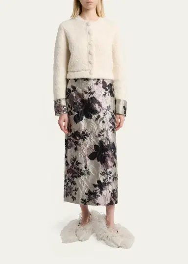 Erdem Floral Metallic Crinkled Midi Skirt | Thumbnail 2 Erdem Floral Metallic Crinkled Midi Skirt | Thumbnail 2