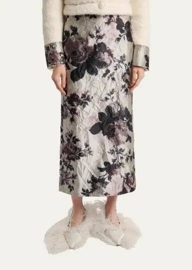 Erdem Floral Metallic Crinkled Midi Skirt | Thumbnail 4 Erdem Floral Metallic Crinkled Midi Skirt | Thumbnail 4