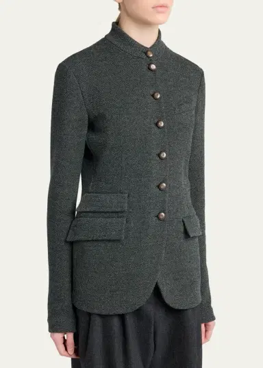 Giorgio Armani Fitted Herringbone Wool-Blend Blazer | Thumbnail 4 Giorgio Armani Fitted Herringbone Wool-Blend Blazer | Thumbnail 4