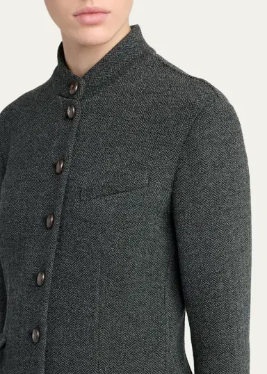 Giorgio Armani Fitted Herringbone Wool-Blend Blazer | Thumbnail 5 Giorgio Armani Fitted Herringbone Wool-Blend Blazer | Thumbnail 5