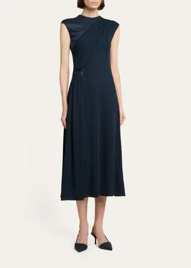 Giorgio Armani Cap-Sleeve Draped Satin Midi Dress | Thumbnail 4 Giorgio Armani Cap-Sleeve Draped Satin Midi Dress | Thumbnail 4