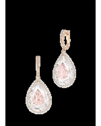 Boghossian 18K Rose Gold Diamond, Morganite, and Rock Crystal Inlay Shine Earrings | Thumbnail 2 Boghossian 18K Rose Gold Diamond, Morganite, and Rock Crystal Inlay Shine Earrings | Thumbnail 2