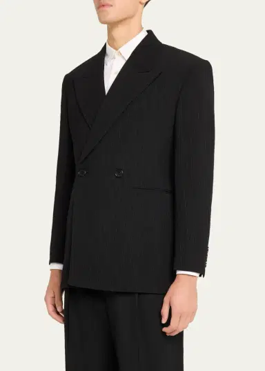 Saint Laurent Men's Chalk Stripe Wool Double-Breasted Sport Coat | Thumbnail 4 Saint Laurent Men's Chalk Stripe Wool Double-Breasted Sport Coat | Thumbnail 4