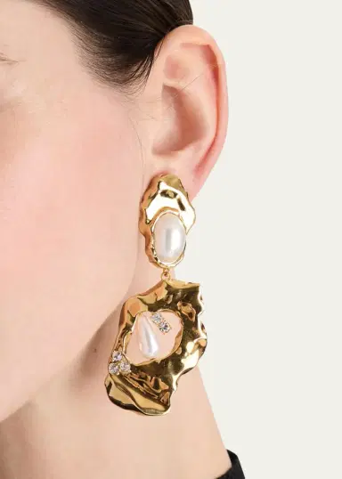 Oscar de la Renta Hammered Pearly Large Drop Earrings | Thumbnail 2 Oscar de la Renta Hammered Pearly Large Drop Earrings | Thumbnail 2