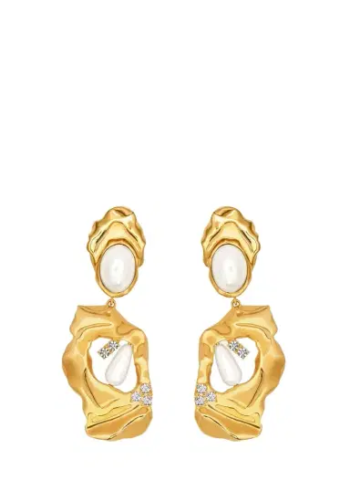 Oscar de la Renta Hammered Pearly Large Drop Earrings | Thumbnail 1 Oscar de la Renta Hammered Pearly Large Drop Earrings | Thumbnail 1
