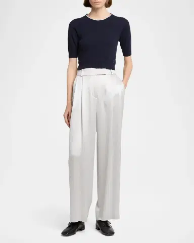 Giorgio Armani Crystal Crewneck Short-Sleeve Silk Knit Crop Shirt | Thumbnail 2 Giorgio Armani Crystal Crewneck Short-Sleeve Silk Knit Crop Shirt | Thumbnail 2