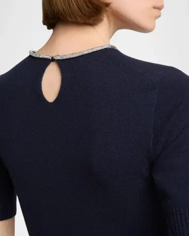 Giorgio Armani Crystal Crewneck Short-Sleeve Silk Knit Crop Shirt | Thumbnail 5 Giorgio Armani Crystal Crewneck Short-Sleeve Silk Knit Crop Shirt | Thumbnail 5