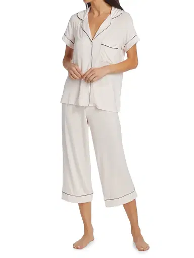 Eberjey Women's Gisele Cropped Pajama Set - Sorbet Black | Thumbnail 2 Eberjey Women's Gisele Cropped Pajama Set - Sorbet Black | Thumbnail 2