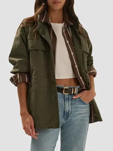Favorite Daughter Women's The Major Cotton Funnel-Neck Jacket - Army | Thumbnail 4 Favorite Daughter Women's The Major Cotton Funnel-Neck Jacket - Army | Thumbnail 4