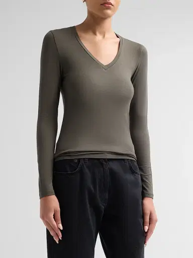 Majestic Filatures Women's Soft Touch Long-Sleeve V-Neck T-Shirt - Volcanic Rock | Thumbnail 4 Majestic Filatures Women's Soft Touch Long-Sleeve V-Neck T-Shirt - Volcanic Rock | Thumbnail 4