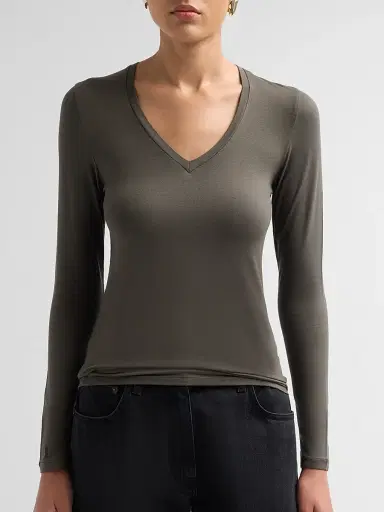Majestic Filatures Women's Soft Touch Long-Sleeve V-Neck T-Shirt - Volcanic Rock | Thumbnail 5 Majestic Filatures Women's Soft Touch Long-Sleeve V-Neck T-Shirt - Volcanic Rock | Thumbnail 5