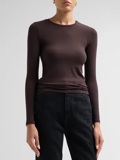 Majestic Filatures Women's Soft Touch Long-Sleeve Crewneck T-Shirt - Chocolate Mousse | Thumbnail 4 Majestic Filatures Women's Soft Touch Long-Sleeve Crewneck T-Shirt - Chocolate Mousse | Thumbnail 4