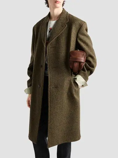Prada Men's Single-Breasted Wool Coat - Green | Thumbnail 2 Prada Men's Single-Breasted Wool Coat - Green | Thumbnail 2