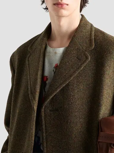 Prada Men's Single-Breasted Wool Coat - Green | Thumbnail 4 Prada Men's Single-Breasted Wool Coat - Green | Thumbnail 4