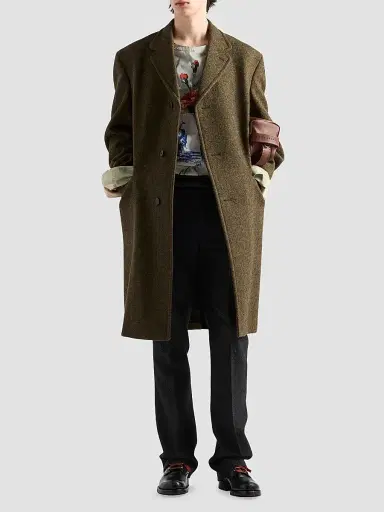 Prada Men's Single-Breasted Wool Coat - Green | Thumbnail 6 Prada Men's Single-Breasted Wool Coat - Green | Thumbnail 6