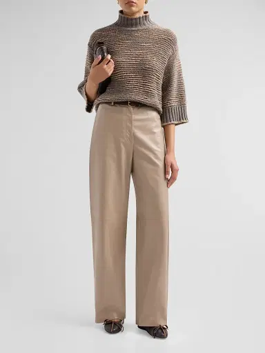 Fabiana Filippi Women's Leather Wide-Leg Pants - Moka Meringa | Thumbnail 2 Fabiana Filippi Women's Leather Wide-Leg Pants - Moka Meringa | Thumbnail 2